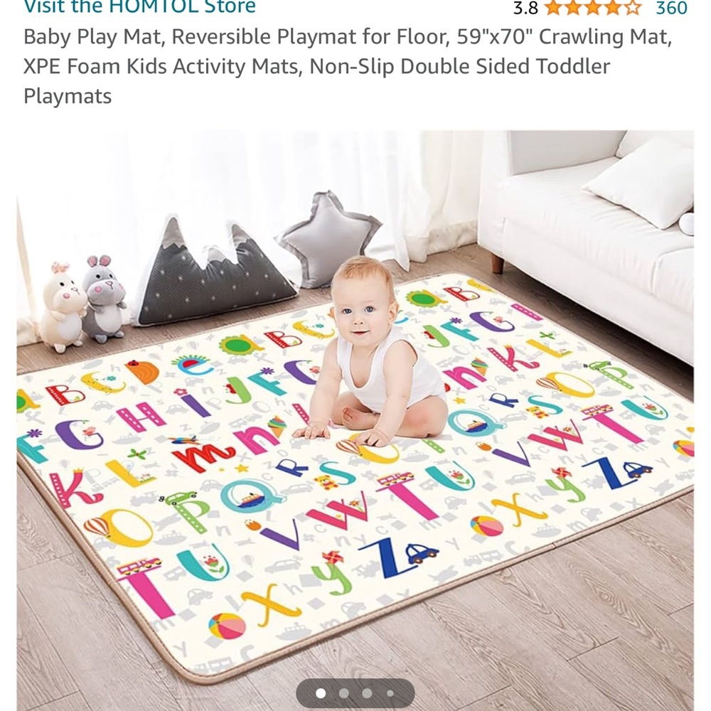 Baby Play Mat, Reversible Playmat for Floor, 59"x70" Crawling Mat,